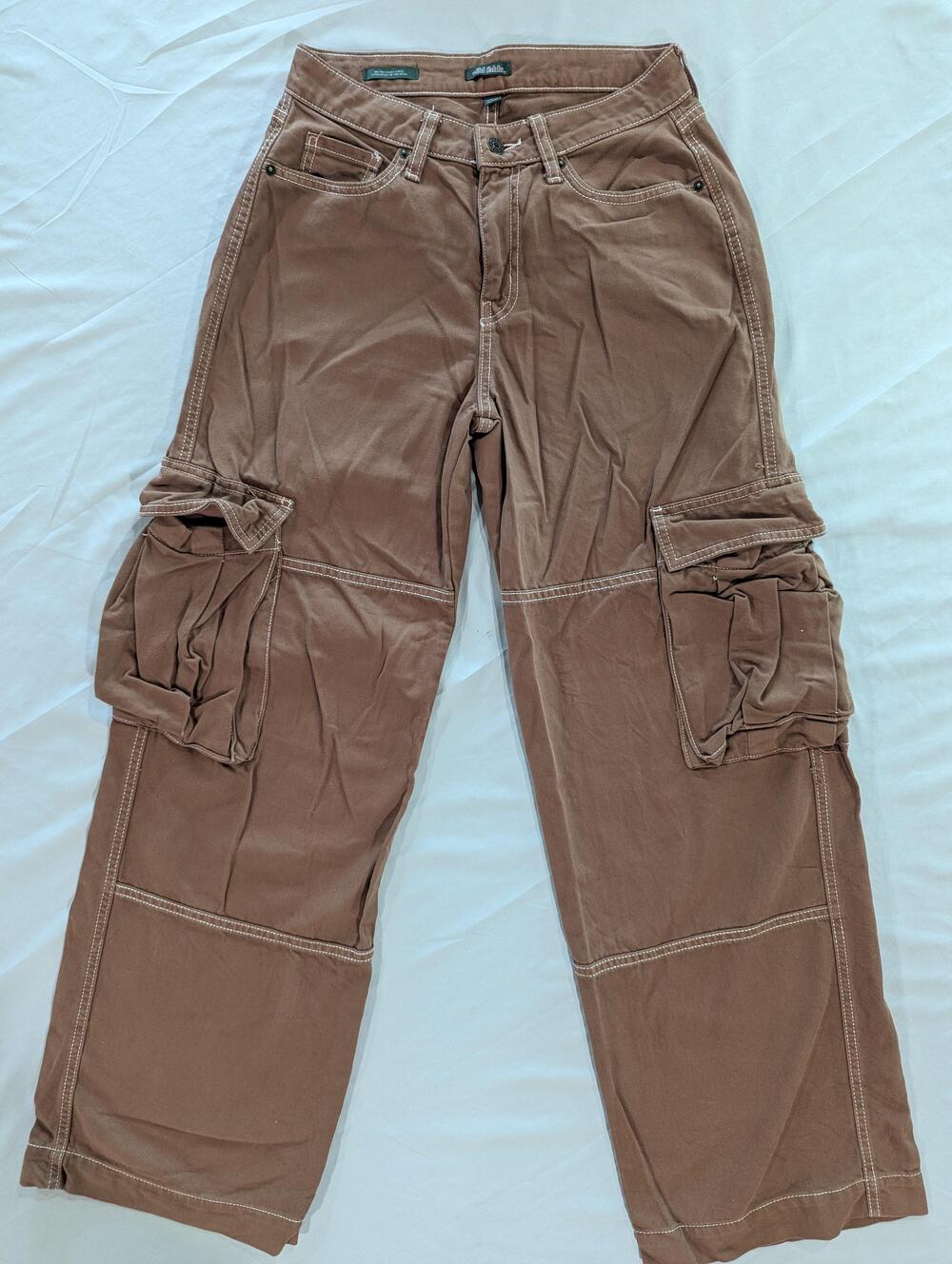 Wild Fable Pants Womens 28x32 Brown Mid Rise Baggy Cargo Pockets Twill Casual